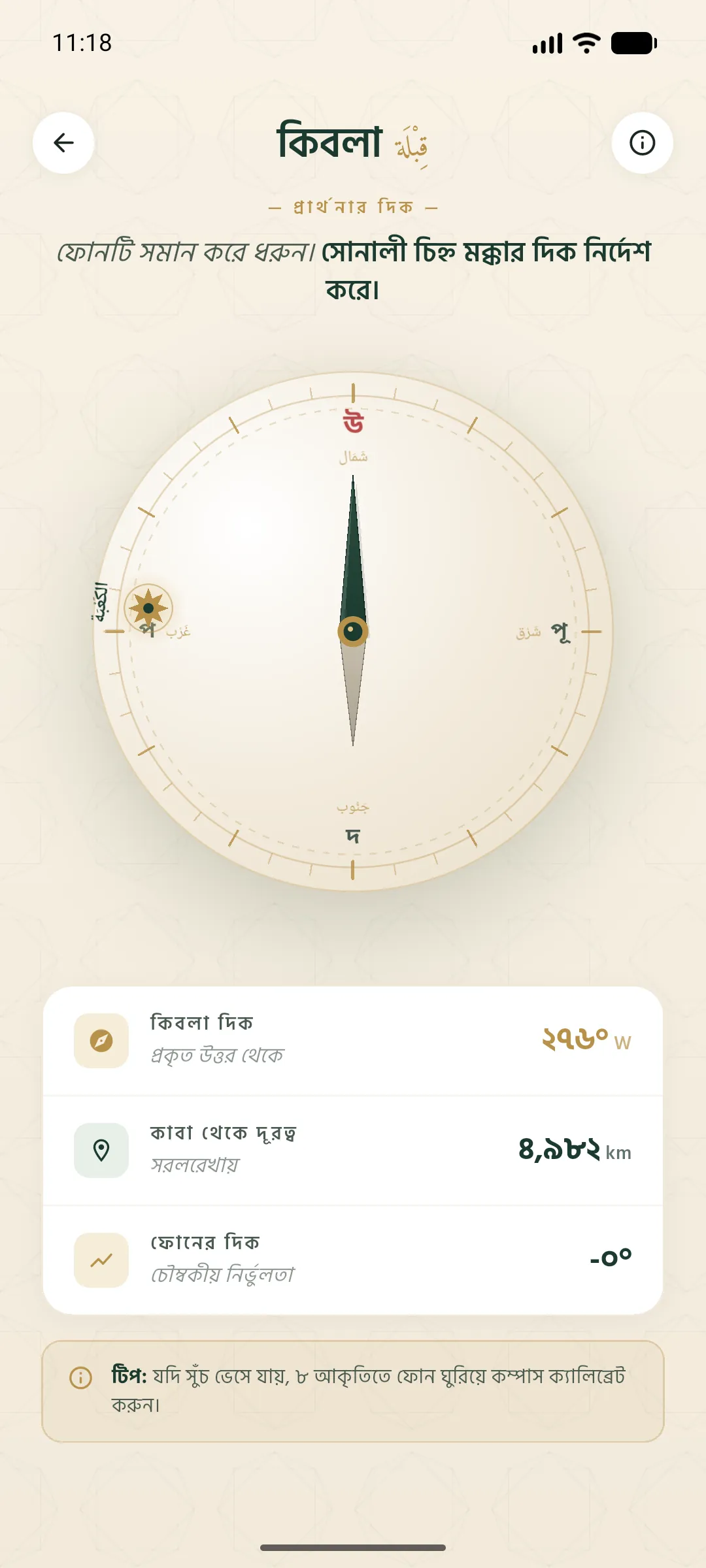 Iqtidah — Qibla compass